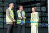 Deceuninck Group C.E.O., Clement De Meersman and the Lady Mayor of Calne, Councillor Cathy Bowyer assist Arnold Deceuninck in cutting the ribbon