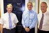 Henrik Jensen, Robert Thiroff, with John Tennant, Operations Director of Abbott Joinery. In the background is Abbott’s new composite door
