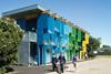This vibrant structure, designed by Jonathan Clark Architects, is part of a £1.1m extension and partial conversion of a two-storey sixties school in Feltham near Heathrow