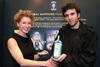 Sonja holding her winning Martini glass, with last year's winner, Paul Cocksedge