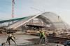 The spectacular vaulted steel of the TGV train station is being constructed while the station still operates