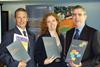 Graham Manly of Gratte Brothers, networks manager Karen Germain of the Carbon Trust and CIBSE president David Hughes at the 100 Days launch