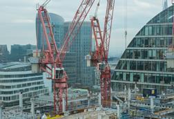 Tower cranes at the Sir Robert Mcalpine Construction site above Moorfields tube station