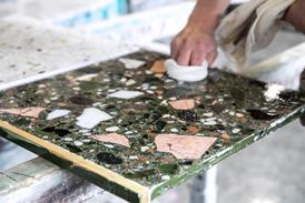 Polishing terrazzo sample