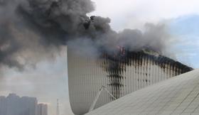 Zaha Hadid’s Heydar Aliyev Cultural Centre in Baku on fire