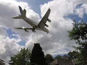 Airbus A380 landing at Heathrow