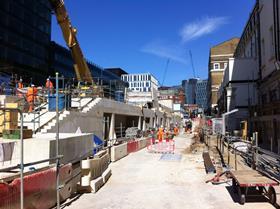Crossrail Paddington station last week - ground level showing where the public will enter from the new public realm created alongside Brunel's grade I listed station on the site of the old taxi rank