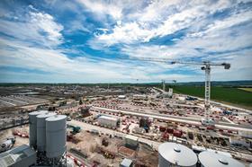 View from the batching plants, showing the bylor fabrication area, tower cranes and kier bam jv spray concrete batching plant