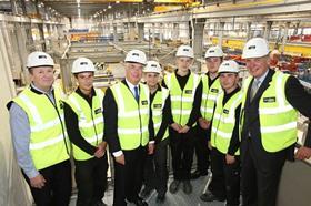 Michael Fallon (third from left) at the Explore Industrial Park in Steetley, Nottinghamshire