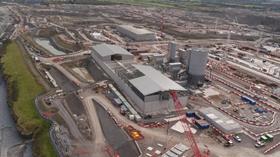 Aerial view of aggregate store and concrete batching plant