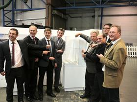 Finalists announcement at the National Railway Museum. Bystrup team members point out their model 