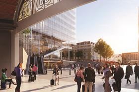 CGI of the public realm at Sellar and Piano's Paddington Cube - view from Paddington Station