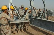 American soldiers teaching bridge building in Iraq