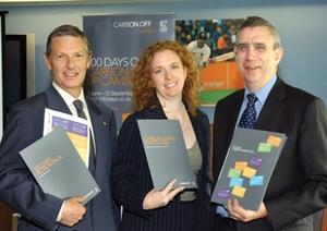 Graham Manly of Gratte Brothers, networks manager Karen Germain of the Carbon Trust and CIBSE president David Hughes at the 100 Days launch 