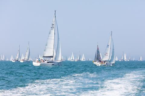 Large number of yachts sailing in the annual Round the Island Race