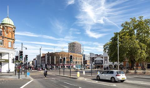 Popes Road Brixton Adjaye Associates tower - view from town hall - April 2020