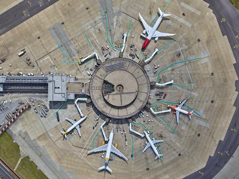 Airport facilities and infrastructure - Pier 3 London Gatwick Airport aerial view -JMilstein.jpg