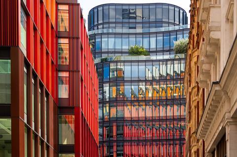 1 Broadgate reflected in 100 Liverpool Street