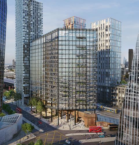 PLP's Arbor building at the junction of Blackfriars Road and Southwark Street. It is part of the Bankside Yards development