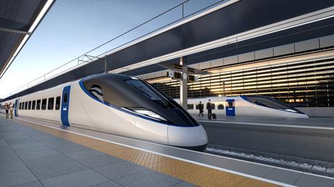 Artists impression of an HS2 train at a platform v2