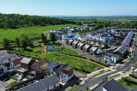 Graven Hill aerial with homes woodland and play space