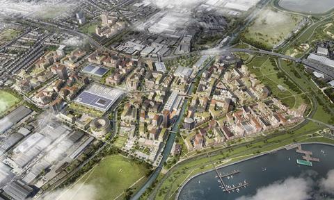 CGI of the Meridian Water masterplan, looking north