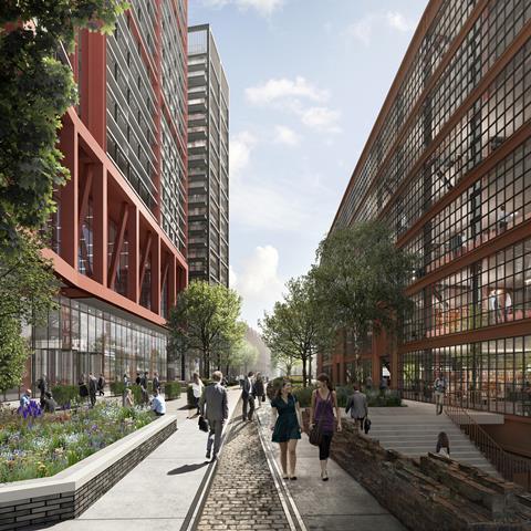 A view of the high line from the Shoreditch High Street end - revised Bishopsgate Goodsyard proposals - July 2019