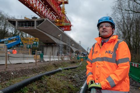 HS2 minister, Huw Merriman, walks on top of the high speed railway’s first and longest viaduct