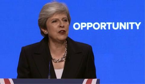 Theresa May speaks at the 2018 Conservative Party Conference in Birmingham