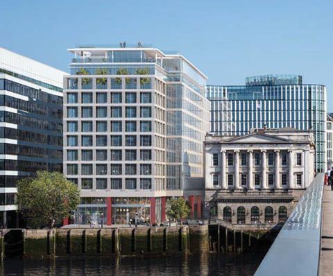 Eric Parry Architects' Seal House proposals, with the grade II* listed Fishmongers' Hall to the right