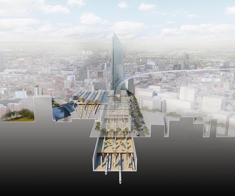 Weston Williamson - Manchester Piccadilly HS2 - CGI Station Cross Section