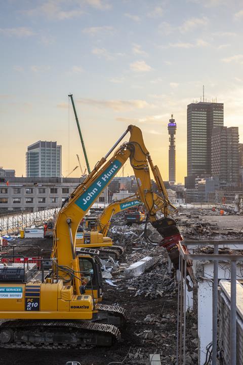 JFH excavators on the roof of the former BHS building Euston Dec 2018 HIGH RES credit John F Hunt