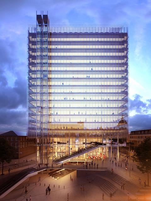 Renzo Piano's Paddington Cube at night