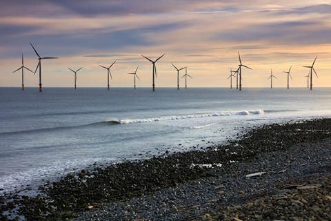 Large Wind Farm off the coast of Redcar, North Yorkshire, England, UK
