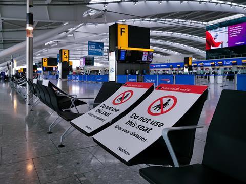Seats at Heathrow airport closed for used due to social distancing 