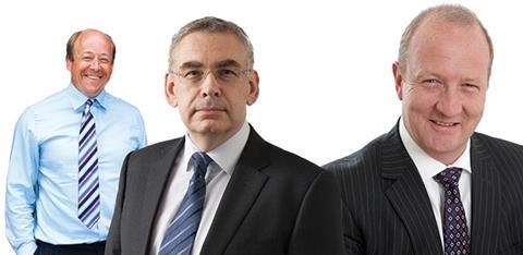 Balfour Beatty, past and present: Ian Tyler, former chief executive (far left), new executive chairman Steve Marshall and Nick Pollard, current UK chief executive (right)