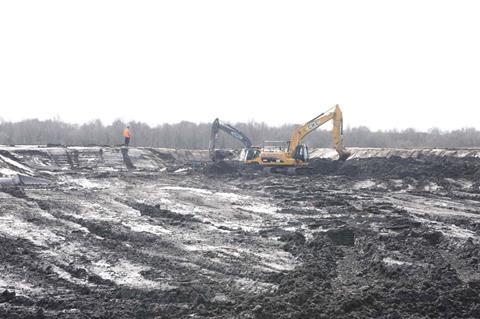 Saturated construction site Partington band drains silt manchester ship canal