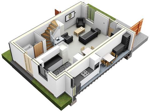 BIM model of Spacehus home in Blyth, Northumberland, designed and manufactured by Volula