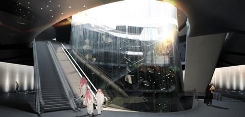 Snohetta's design for the interior of the Qasr Al Hokm Metro Station in Riyadh, Saudi Arabia