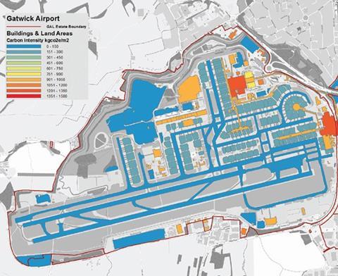 Figure 10: Gatwick airport building and land areas carbon footprint mapping