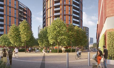 RSHP's Bethnal Green gasholder plans, seen from the south