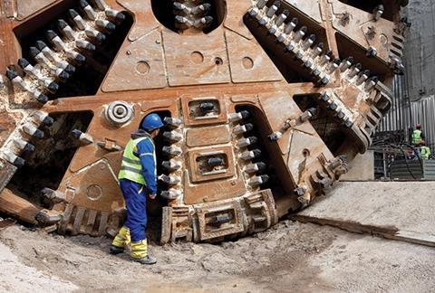 A worker with a tunnel boring machine