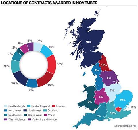 Locations of contracts awarded in November
