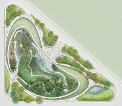 Aerial view of John McAslan's botanical garden design for Dongguan