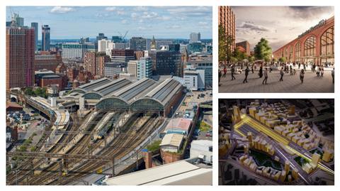 Manchester Piccadilly collage credit Bennetts Associates and Shutterstock