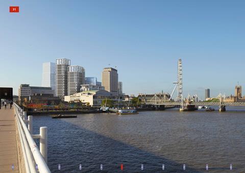 Developer's CGI of the Shell Centre development as it would look from Waterloo Bridge