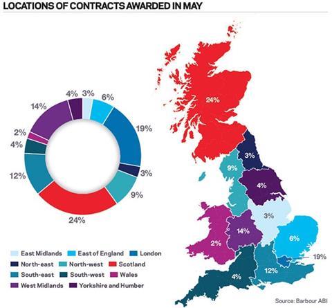 Locations of contracts awarded in May