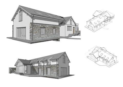BIM drawings showing perspectives of Oyster Catchers, a private house in Lee Bay, Devon by Jonathan Reeve Architecture.