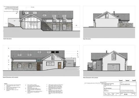 BIM drawings showing elevations of Oyster Catchers, a private house in Lee Bay, Devon by Jonathan Reeve Architecture.
