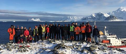 NABAS and BAM group photo overlooking new Rothera wharf 050420